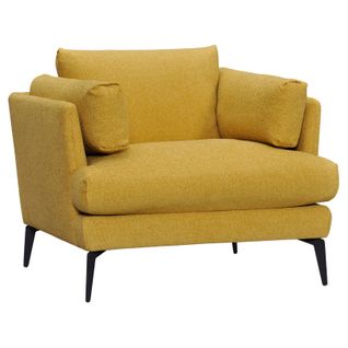 Fauteuil Avec Coussins Tissu Chiné Jaune Et Pieds Métal Noir - Boon