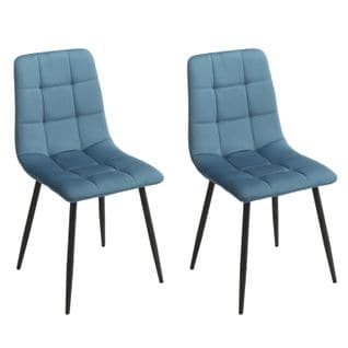 Lot De 2 Chaises Velours Bleu Matelassé Et Pieds Métal Noir - Louise 2