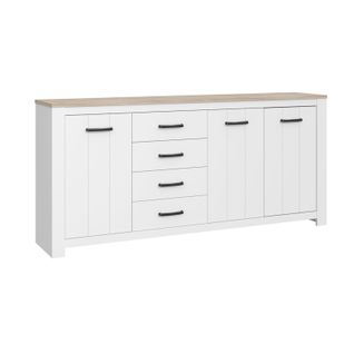 Buffet 206 Cm 3 Portes 4 Tiroirs Blanc Mat Décor Bois Clair - Leane