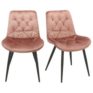 Lot De 2 Chaises Capitonnées Velours Rose Et Pieds Métal Noir - Stan