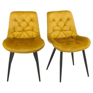 Lot De 2 Chaises Capitonnées Velours Jaune Et Pieds Métal Noir - Stan