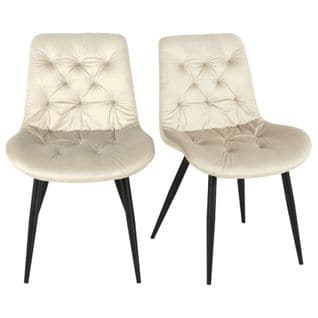 Lot De 2 Chaises Capitonnées Velours Écru Et Pieds Métal Noir - Stan