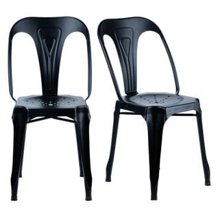 Lot De 2 Chaises Métal Noir Avec Perforations Sur L'assise - Metalica