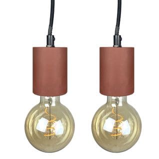 Lot De 2 Suspensions Lumineuses En Béton Rouge - Calo 5164