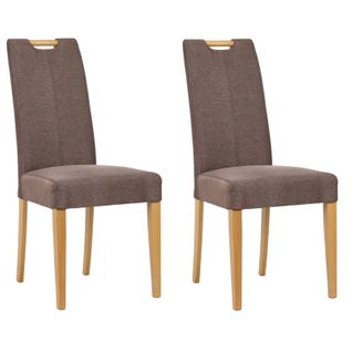 Lot De 2 Chaises En Tissu Marron Chiné Et Pieds Chêne Massif - Fabia