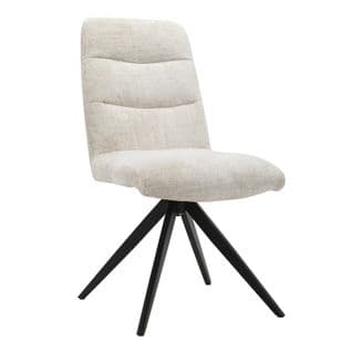 Chaise Pivotante 360° Tissu Doux Écru Pied Croix Métal Noir - Julie