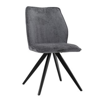 Chaise En Velours Doux Gris Anthracite Pied Croix Métal Noir - James