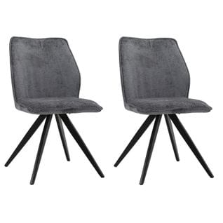 Lot 2 Chaises En Velours Gris Anthracite Pied Croix Métal Noir - James