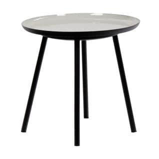 Table D'appoint Ronde Plateau Émaillé Gris Et Métal Noir - Lak 0504