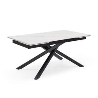 Table Extensible 180/260 Cm Céramique Blanc Marbré Pied Torsadé - Nevada 05