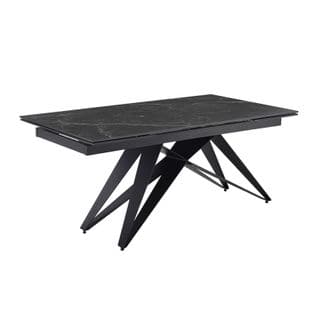 Table Extensible 180/260 Cm Céramique Noir Marbré Pied Géométrique - Indiana 03