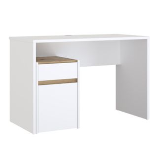 Bureau 110 Cm Blanc Mat Et Décor Bois De Chêne Avec Caisson - Odyssée