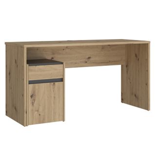 Bureau 140 Cm Et Caisson Décor Bois Chêne Et Gris Foncé Mat - Odyssée