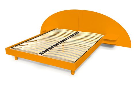 Lit Adulte Arc Bois Avec Tête Et Chevets Intégrés, Couleur: Orange, Dimensions: 140x190