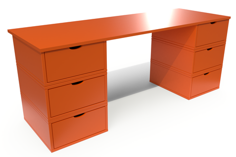 Bureau Cube Long 6 Tiroirs  Orange