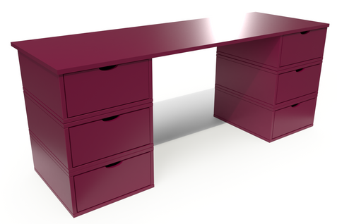 Bureau Cube Long 6 Tiroirs  Prune