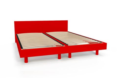 Lit Twin Bois Massif, Couleur: Rouge, Dimensions: 80x190