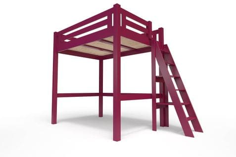 Lit Mezzanine Alpage Bois + Échelle Hauteur Réglable, Couleur: Prune, Dimensions: 120x200