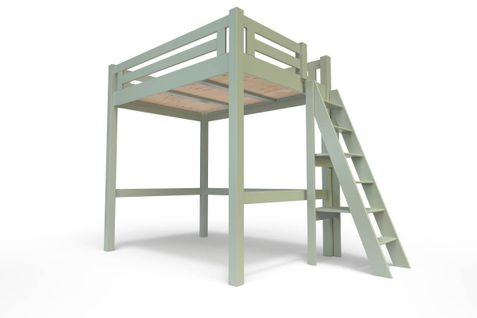 Lit Mezzanine Alpage Bois + Échelle Hauteur Réglable, Couleur: Gris, Dimensions: 120x200