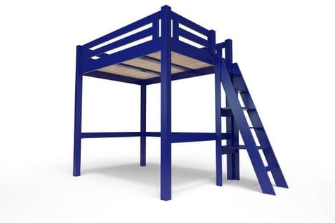 Lit Mezzanine Alpage Bois + Échelle Hauteur Réglable, Couleur: Bleu Foncé, Dimensions: 140x200