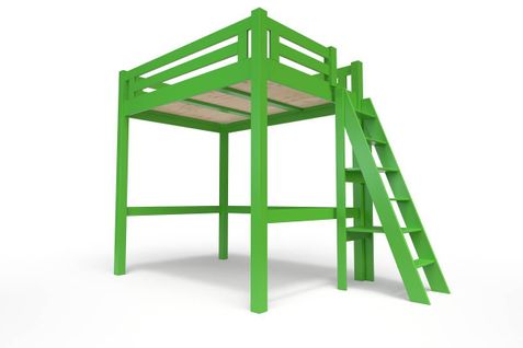 Lit Mezzanine Alpage Bois + Échelle Hauteur Réglable, Couleur: Vert, Dimensions: 140x200