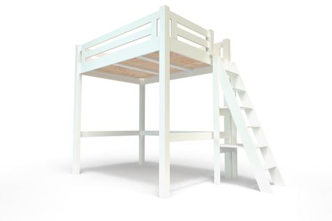 Lit Mezzanine Alpage Bois + Échelle Hauteur Réglable, Couleur: Blanc, Dimensions: 160x200