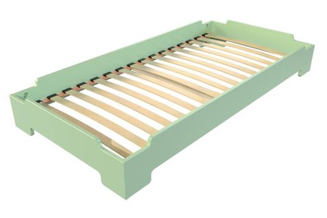 Lit Empilable 1 Place En Bois Massif, Couleur: Vert Pastel, Dimensions: 90x200