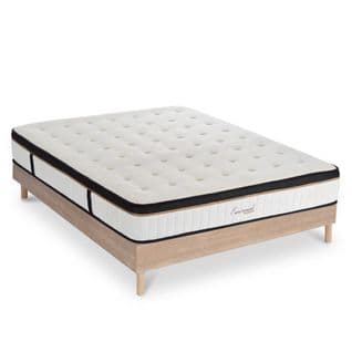 Ensemble Matelas Emeraude Mousse Accueil Mémoire Moelleux - 24 Cm Et Sommier Bois - 160 X 200 Cm