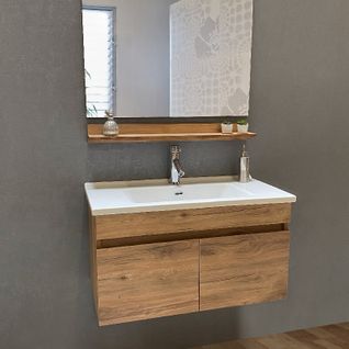 Collection Toha - Ensemble Meuble 85 Cm Avec Miroir Et Plan Vasque - Basco Bath