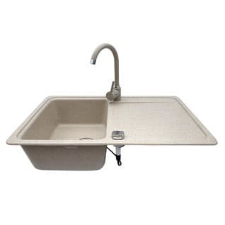 Izor Évier De Cuisine Effet Granit + 1 Siphon + 1 Mitigeur Inclus    Beige Sable