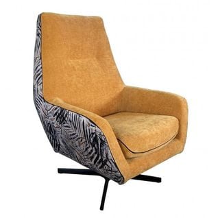 Jungle - Fauteuil Bicolore Tissu Imprimé Et Velours Ocre