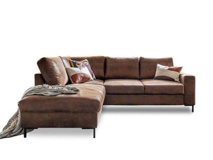 Canapé Angle Gauche Convertible 5 Places Lilly En Microfibre Marron