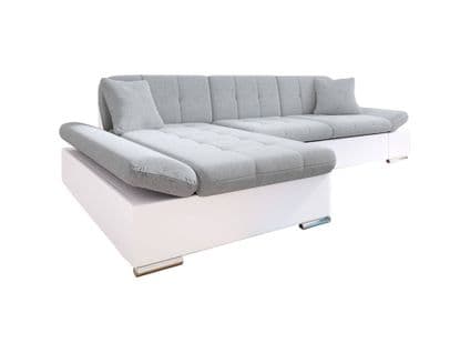 Canapé Angle Droit Convertible 5 Places Livio En Simili/tissu Blanc / Gris