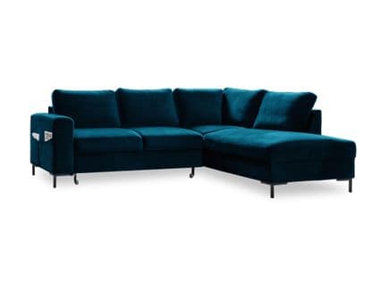 Canapé Angle Droit Convertible 5 Places Lilly En Velours Bleu Canard