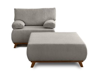 Cristal - Fauteuil - Convertible Avec Coffre Et Grand Pouf - En Velours Côtelé