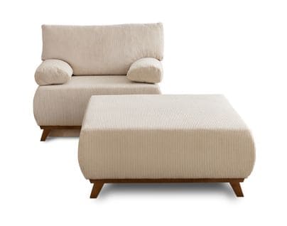 Cristal - Fauteuil - Convertible Avec Coffre Et Grand Pouf - En Velours Côtelé