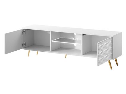 Wairoa - Meuble TV 2 Portes Et 2 Niches - Blanc Et Pieds Dorés - 135 Cm