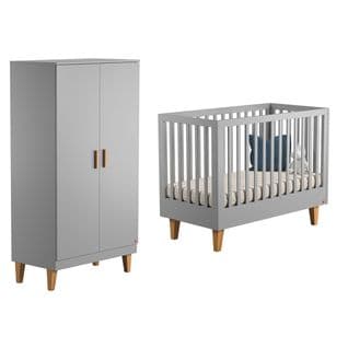 Lit Bébé 60x120 Et Armoire 2 Portes Lounge - Gris