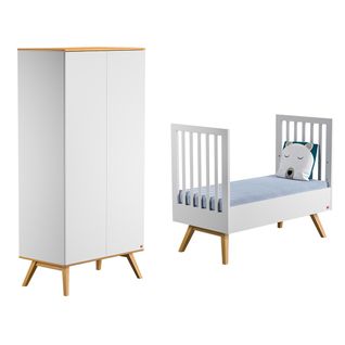 Lit Évolutif 70x140 Et Armoire 2 Portes Nature - Blanc