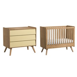 Lit Bébé 60x120 Et Commode À Langer Vintage - Bois Beige