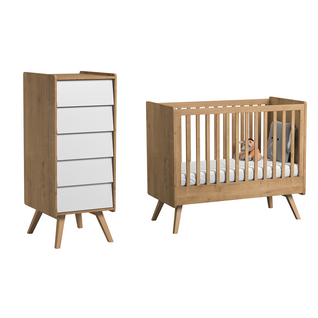 Lit Bébé 60x120 Et Chiffonnier Vintage - Bois Blanc