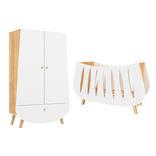 Lit Bébé 60x120 Et Armoire Trapèze - Blanc Et Bois