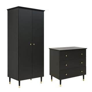 Commode 3 Tiroirs Et Armoire 2 Portes Cloe - Noir Mat