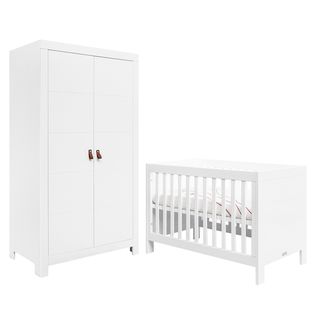 Lit Bébé 60x120 Et Armoire 2 Portes Noah - Blanc