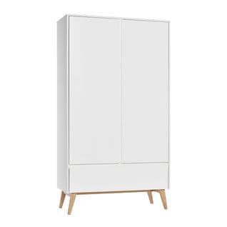 Armoire 2 Portes 1 Tiroir Swing - Blanc Et Bois