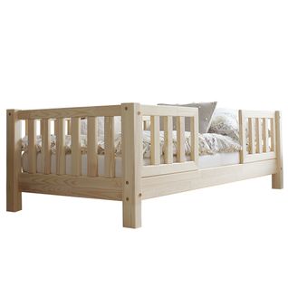 Lit 90x190 Barrières Et Sommier Inclus Pieds 10 Cm Agnès - Bois