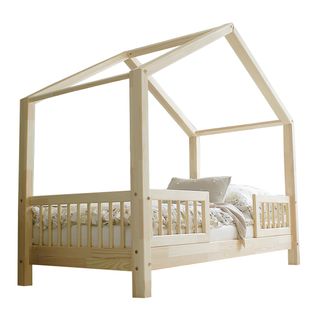 Lit 90x190 Barrières Et Sommier Inclus Pieds 10 Cm Iris - Bois