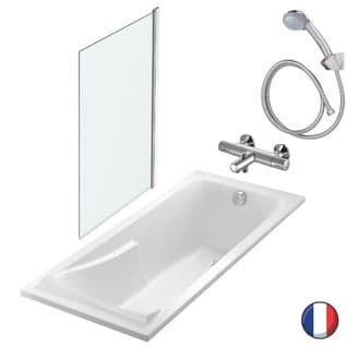 Baignoire Jacob Delafon Corvette, Vidage + Mitigeur Mural Et Douchette + Pare Bain 160 X 70