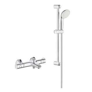 Pack Mitigeur Thermostatique Bain Douche + Pommeau De Douche + Barre De Douche + Flexible Grohe Gro