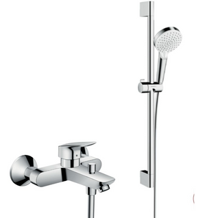 Mitigeur Baignoire Logis + Pack Pommeau De Douche Rond 2 Jets Vario Chrome + Flexible + Barre